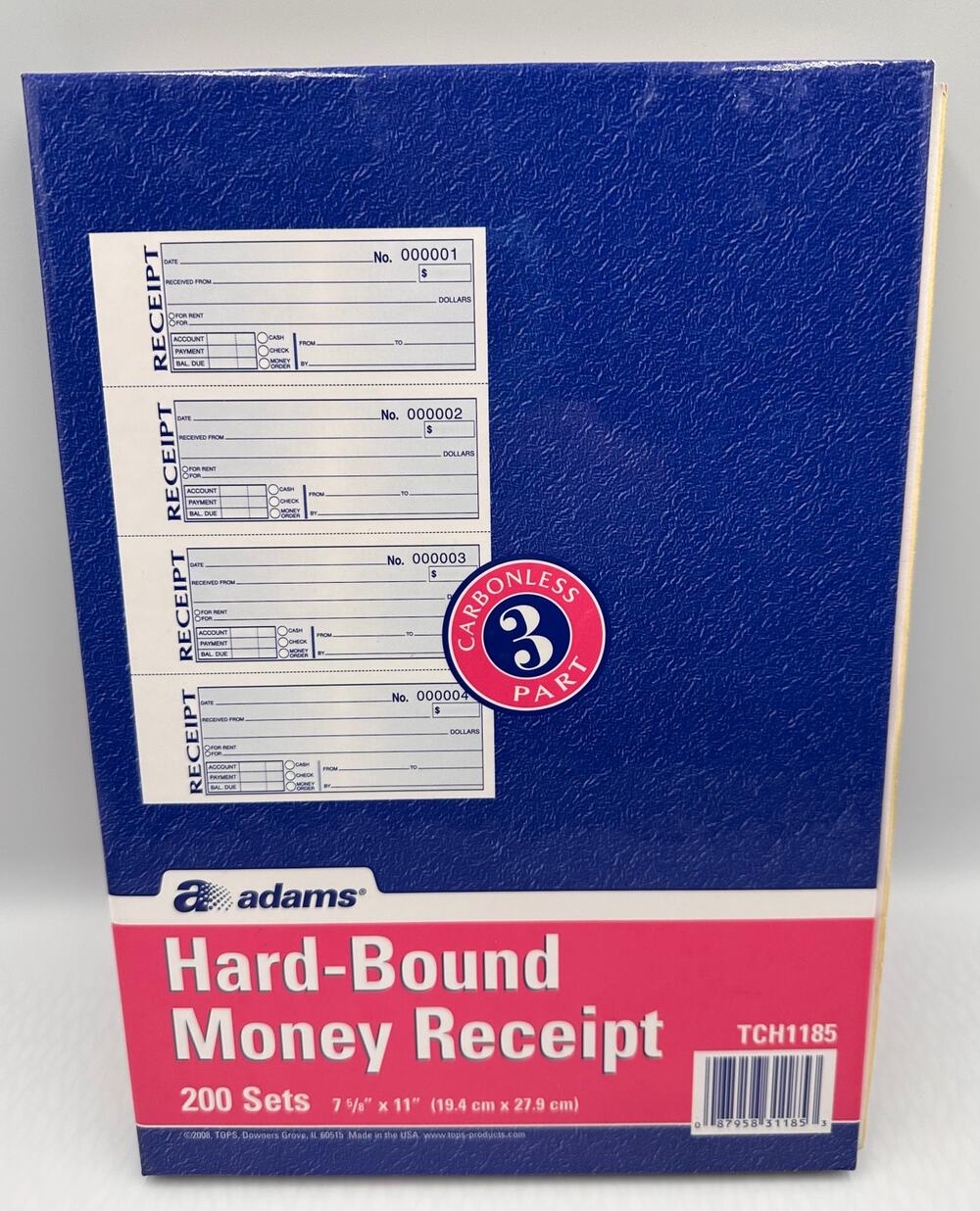 Adams Hard-Bound Money Receipt Book, 3-Part Carbonless 200 Sets Book